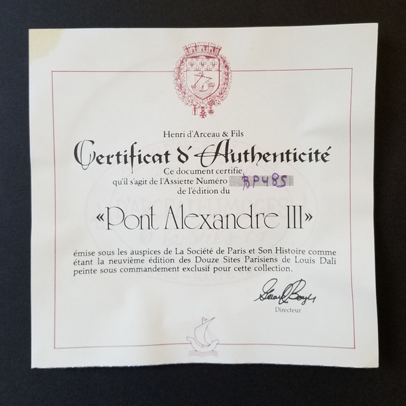 Henri D'Arceau L. & Fils Collectible Plate / Le Pont Alexander III - Picture 4 of 8